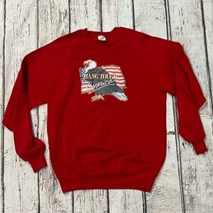 Vintage 1980s Hang Tough USA American Bald Eagle 80s Crewneck Sweatshirt